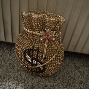 AKIRA Gold Rhinestone Money Bag Clutch